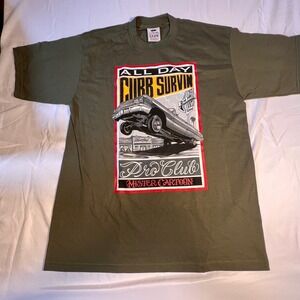 Pro Club Large T-Shirt Olive Green Mister Cartoon Lowrider Tee West Coast  NWOT